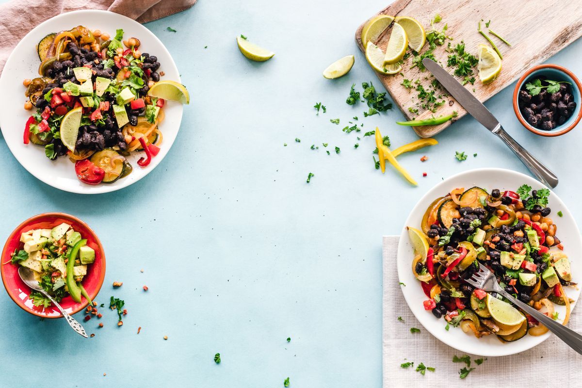 Illustrative food photograph: crunchy chopped salad with lemon beans